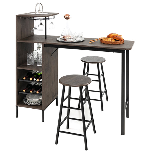 3 Piece Bar Table And Chairs Set, 6-Bottle Wine Rack, Brown Dining Room Sets Brown at Gallery Canada