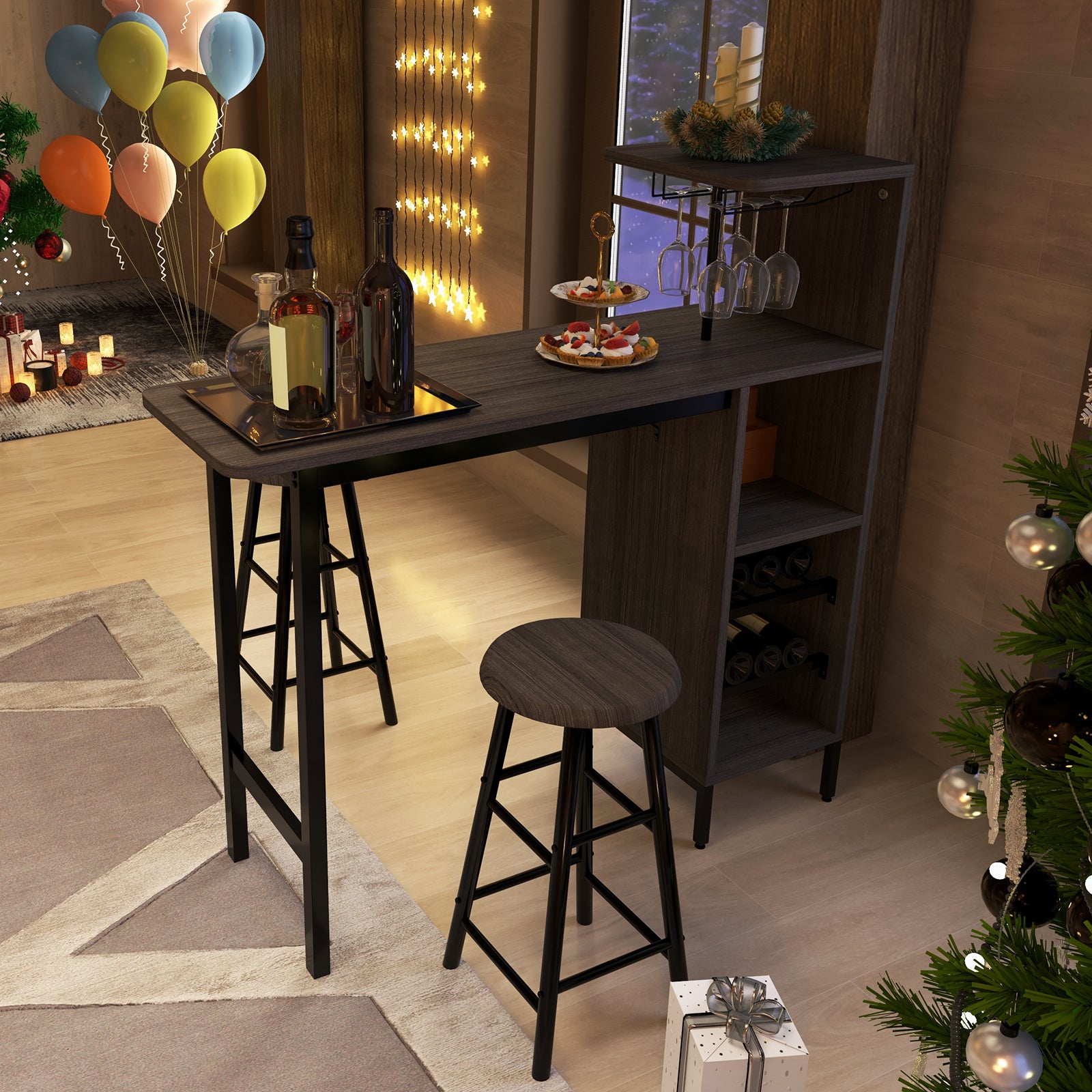 3 Piece Bar Table And Chairs Set, 6-Bottle Wine Rack, Brown Dining Room Sets at Gallery Canada