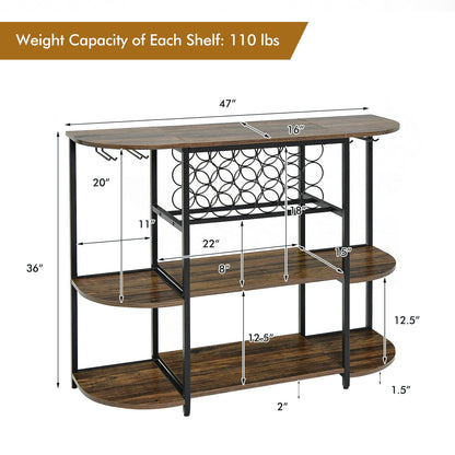 47 Inches Wine Rack Table, Glass Holder, Storage Shelves, Rustic Brown Wine Racks at Gallery Canada