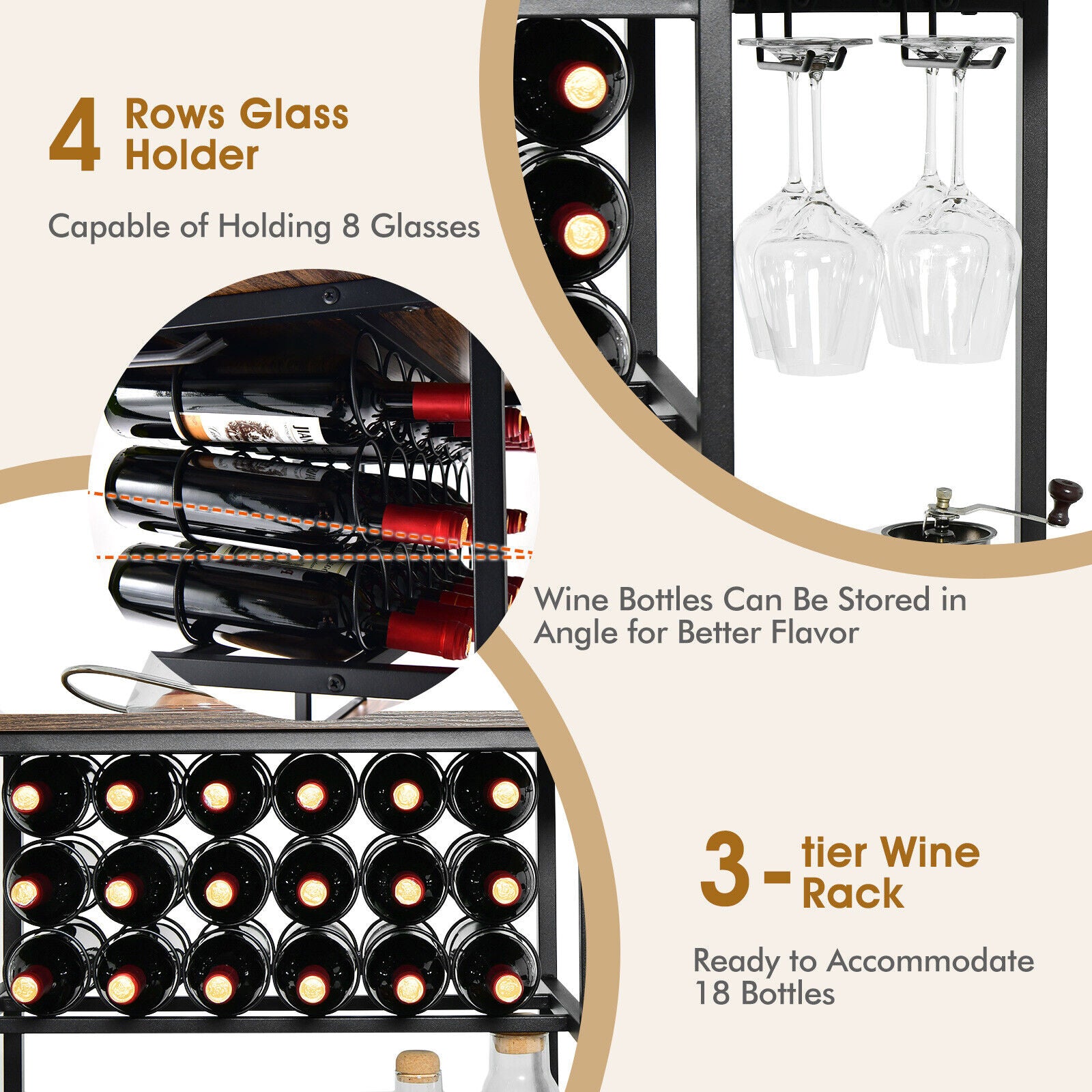 47 Inches Wine Rack Table, Glass Holder, Storage Shelves, Rustic Brown Wine Racks at Gallery Canada