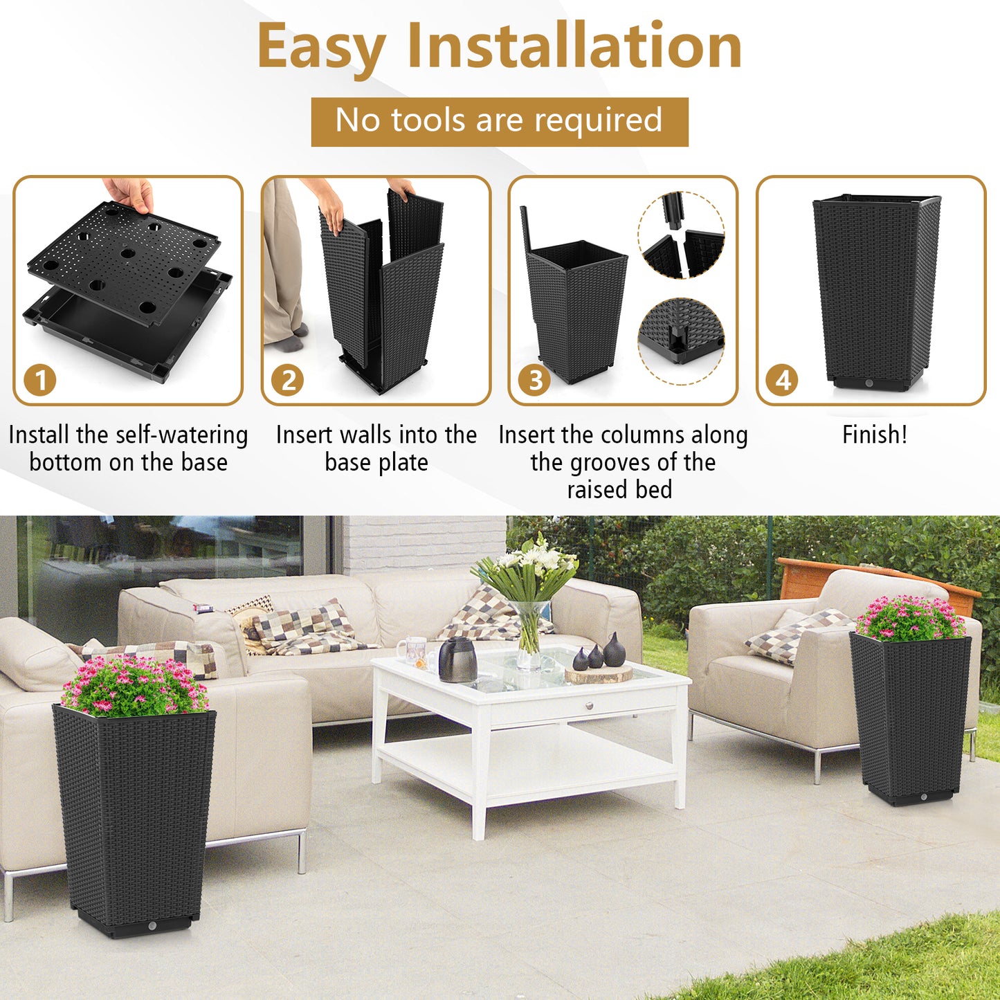 Outdoor Wicker Flower Pot Set, 2-Piece, Black Raised Garden Beds at Gallery Canada