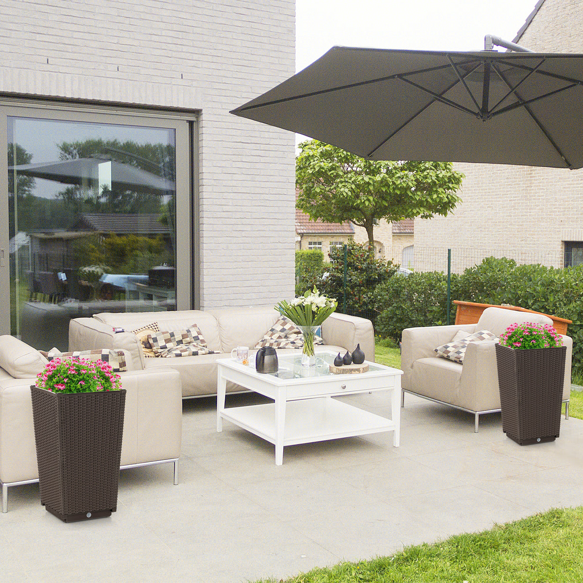 Outdoor Wicker Flower Pot Set, 2 Pieces, With Drainage Hole, Brown Raised Garden Beds at Gallery Canada