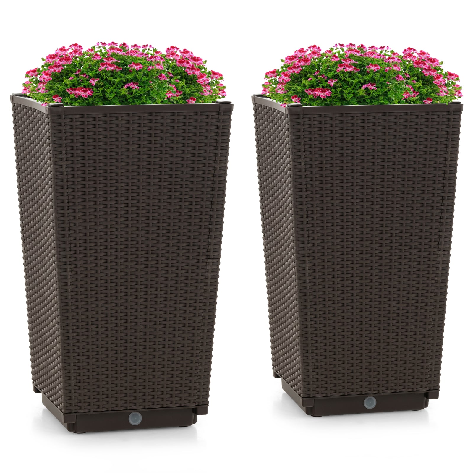 Outdoor Wicker Flower Pot Set, 2 Pieces, With Drainage Hole, Brown Raised Garden Beds Brown at Gallery Canada