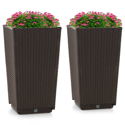 Outdoor Wicker Flower Pot Set, 2 Pieces, With Drainage Hole, Brown Raised Garden Beds Brown at Gallery Canada