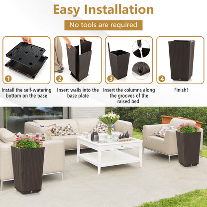Outdoor Wicker Flower Pot Set, 2 Pieces, With Drainage Hole, Brown Raised Garden Beds at Gallery Canada