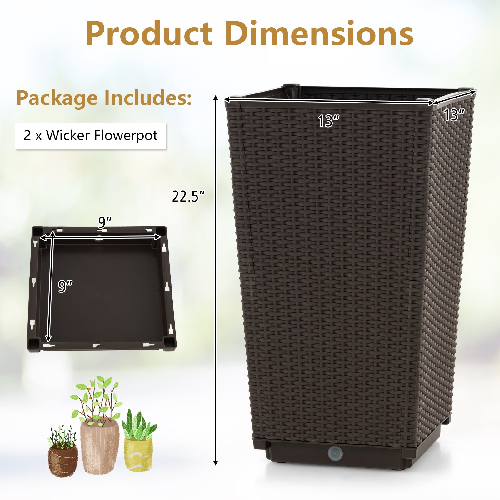 Outdoor Wicker Flower Pot Set, 2 Pieces, With Drainage Hole, Brown Raised Garden Beds at Gallery Canada
