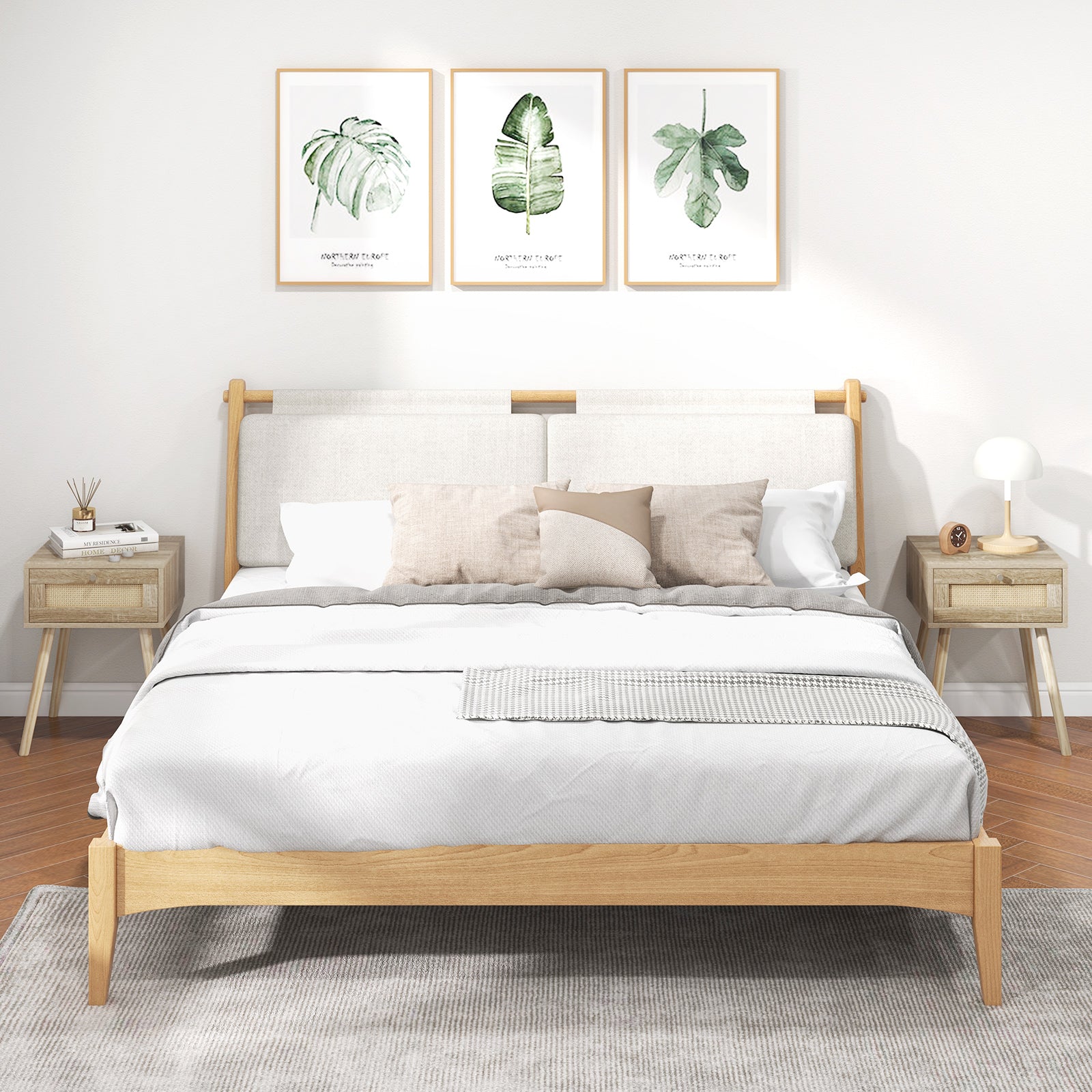 Modern Rattan Nightstand With Drawer, Solid Wood Legs, Natural Nightstands at Gallery Canada