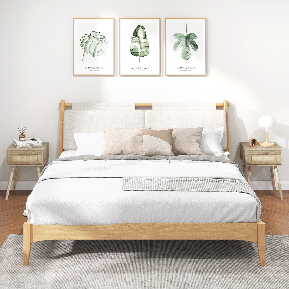 Modern Rattan Nightstand With Drawer, Solid Wood Legs, Natural Nightstands at Gallery Canada