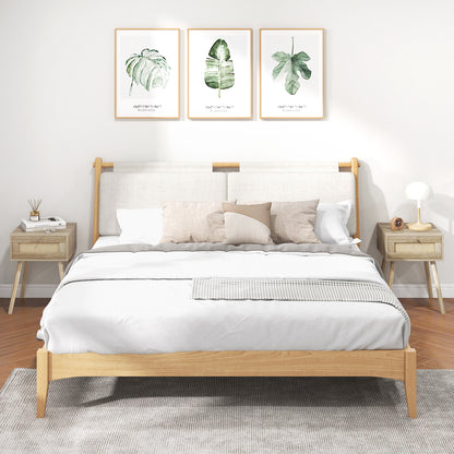 Modern Rattan Nightstand With Drawer, Solid Wood Legs, Natural Nightstands at Gallery Canada