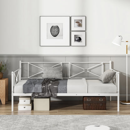 Metal Daybed Twin Bed Frame, Stable Steel Slats, White Trundle Bed Frame at Gallery Canada