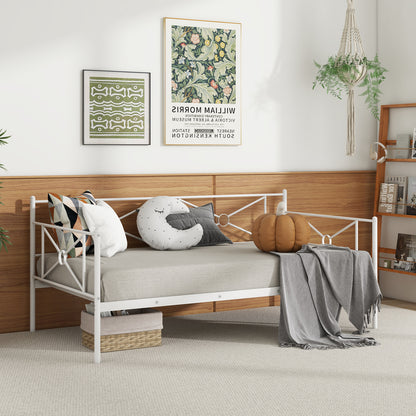 Metal Daybed Twin Bed Frame, Stable Steel Slats, White Trundle Bed Frame at Gallery Canada