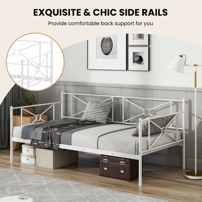 Metal Daybed Twin Bed Frame, Stable Steel Slats, White Trundle Bed Frame at Gallery Canada