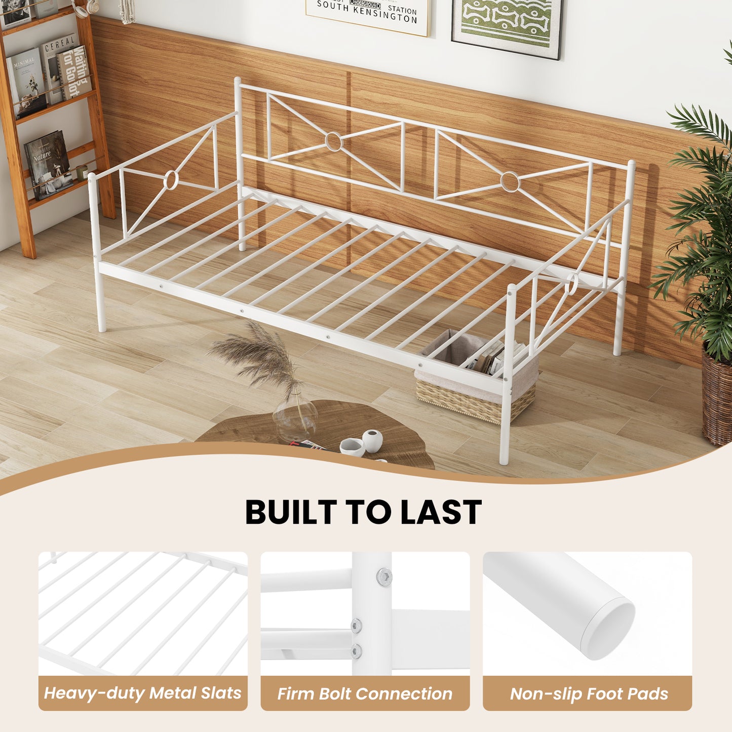 Metal Daybed Twin Bed Frame, Stable Steel Slats, White Trundle Bed Frame at Gallery Canada