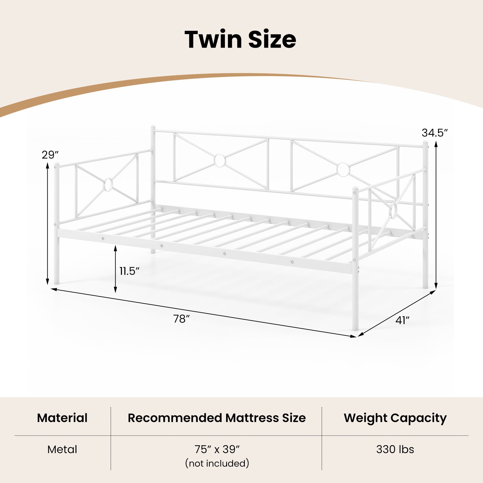 Metal Daybed Twin Bed Frame, Stable Steel Slats, White Trundle Bed Frame at Gallery Canada