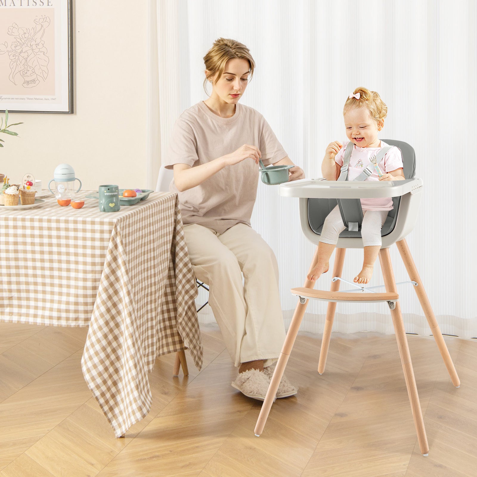 3-in-1 Convertible Wooden High Chair, Gray High Chairs at Gallery Canada