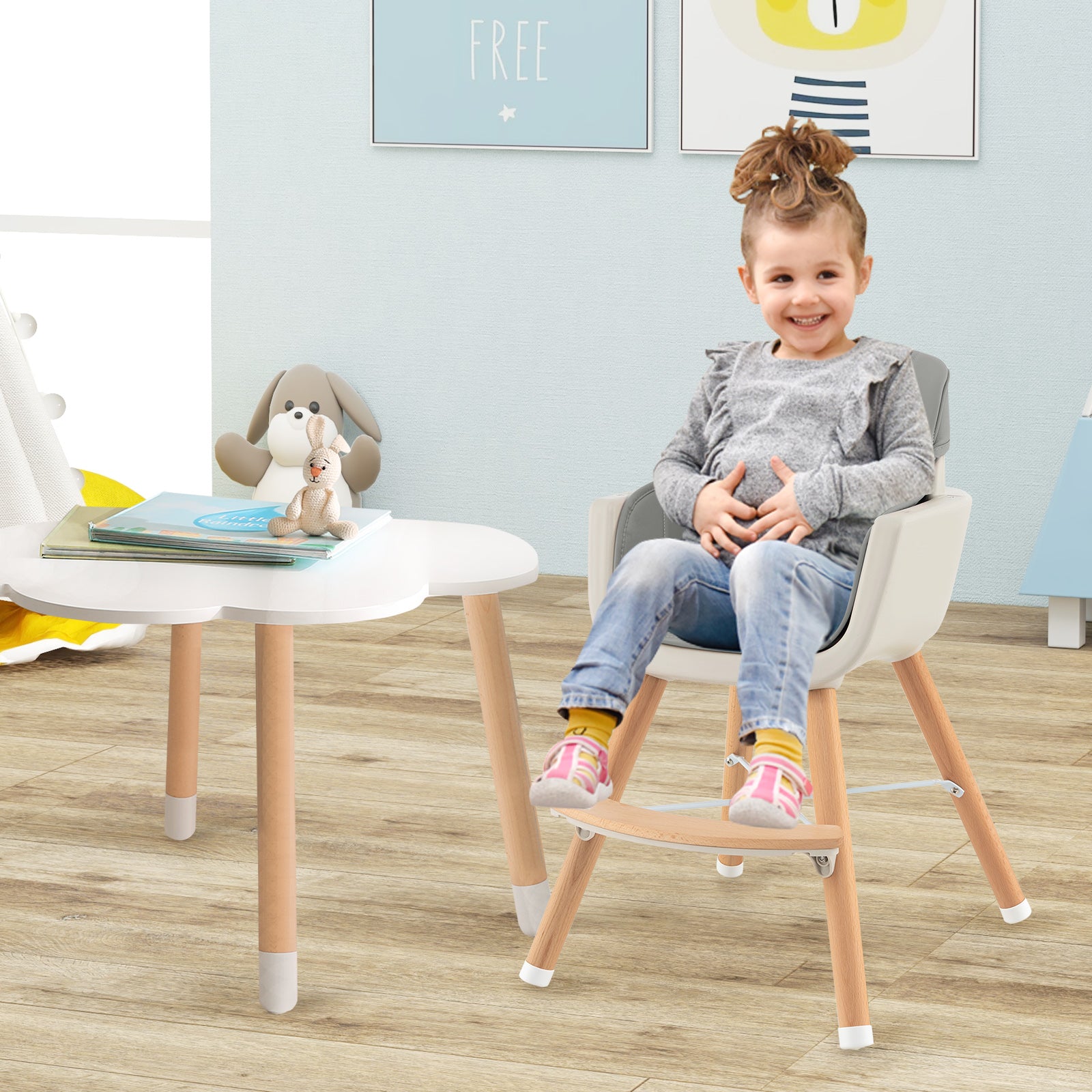 3-in-1 Convertible Wooden High Chair, Gray High Chairs at Gallery Canada