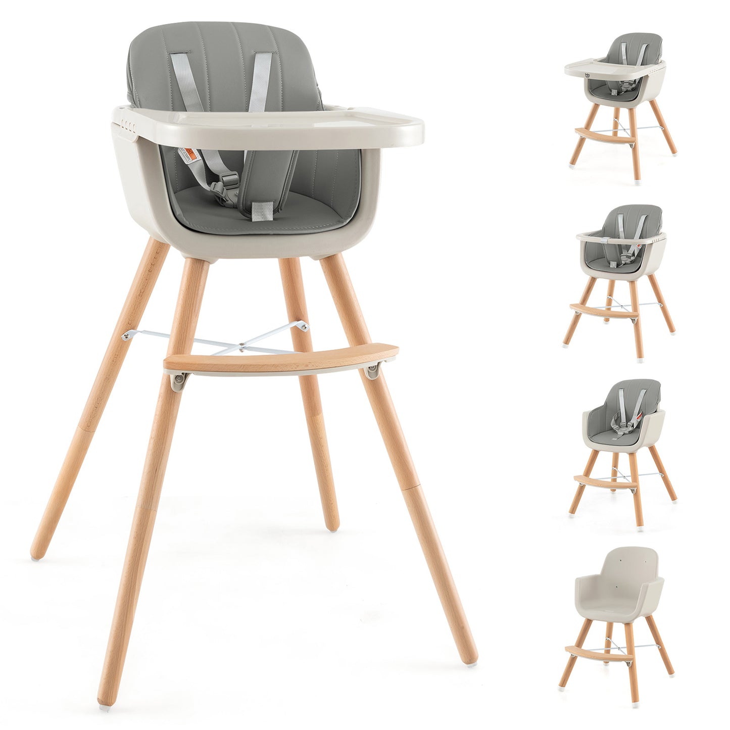 3-in-1 Convertible Wooden High Chair, Gray High Chairs at Gallery Canada