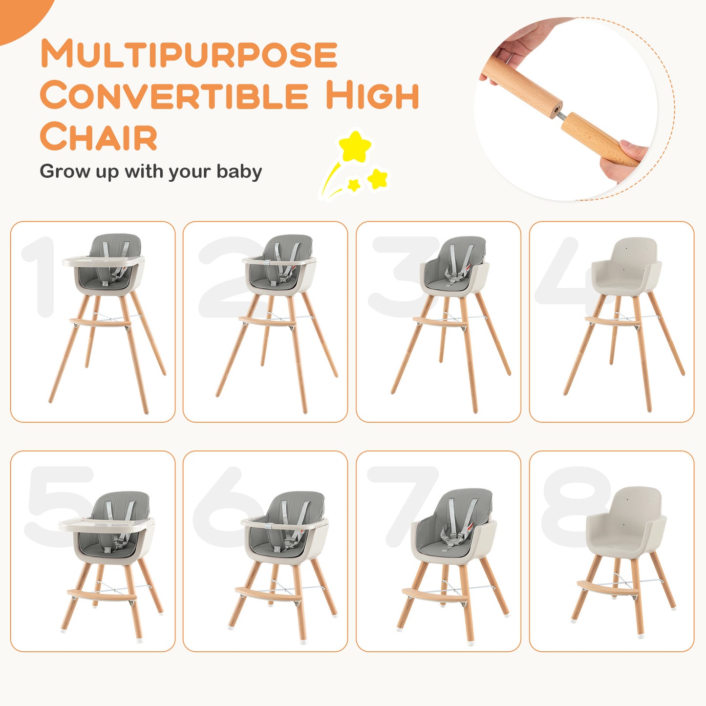 3-in-1 Convertible Wooden High Chair, Gray High Chairs at Gallery Canada