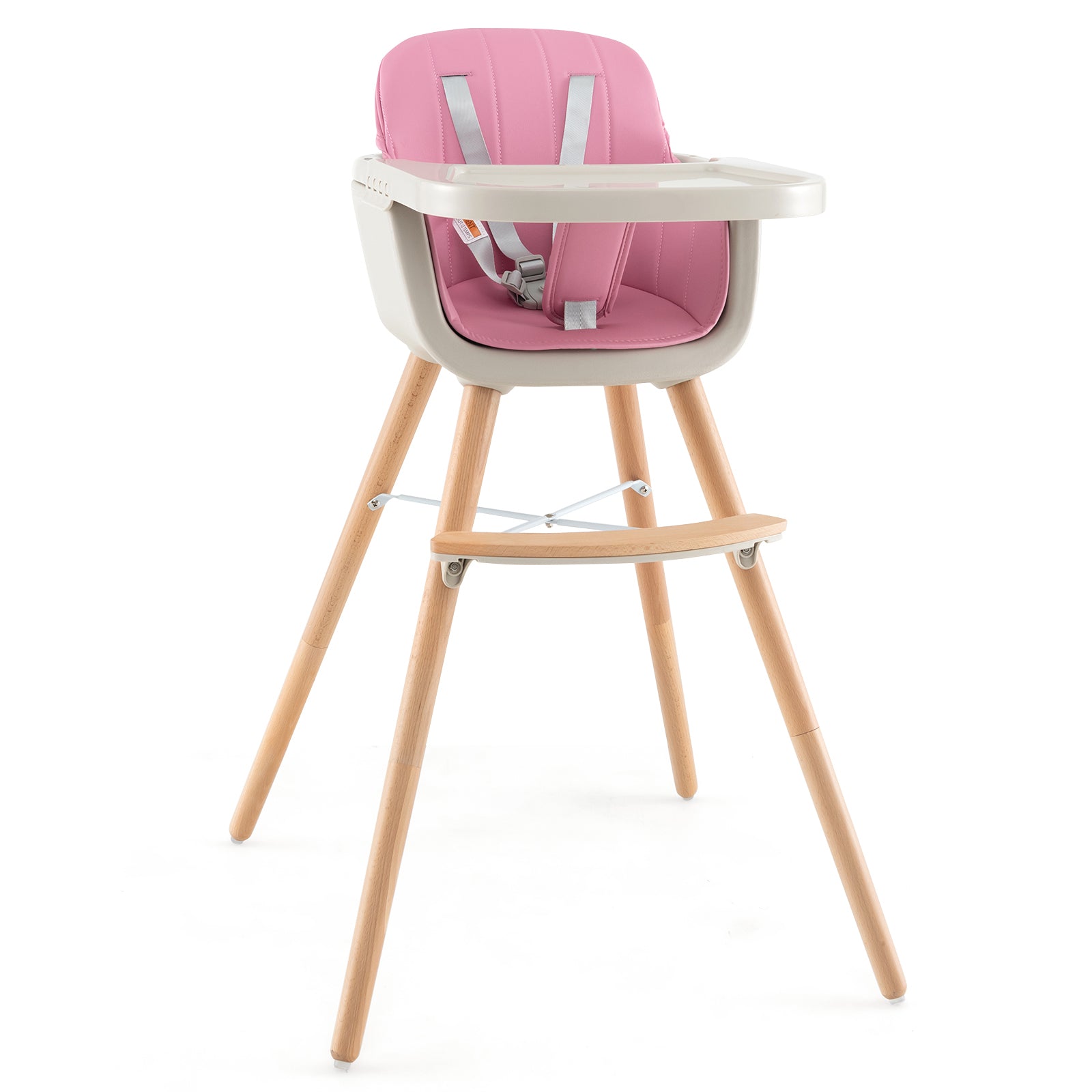 3-In-1 Convertible Wooden High Chair With Cushion, Pink High Chairs Pink at Gallery Canada