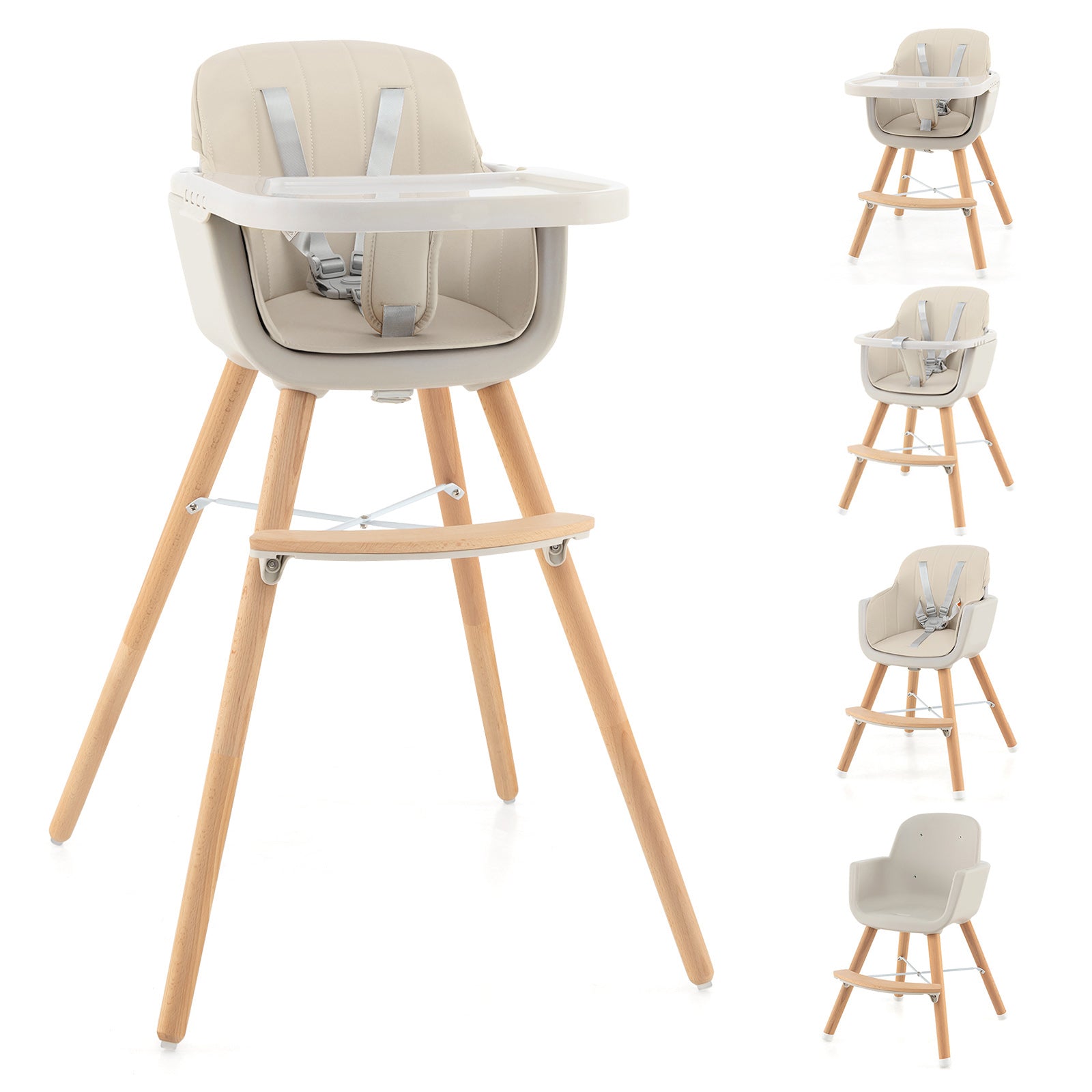 3-in-1 Convertible Wooden High Chair with Cushion, Beige High Chairs at Gallery Canada