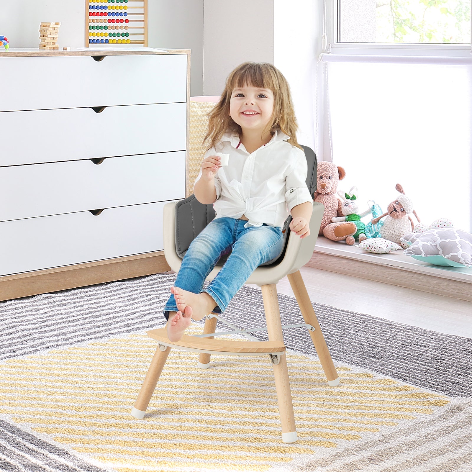 Convertible Wooden High Chair With Cushion, Light Gray High Chairs at Gallery Canada