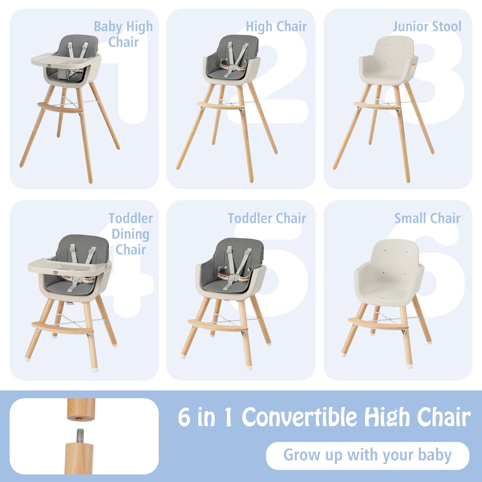 Convertible Wooden High Chair With Cushion, Light Gray High Chairs at Gallery Canada
