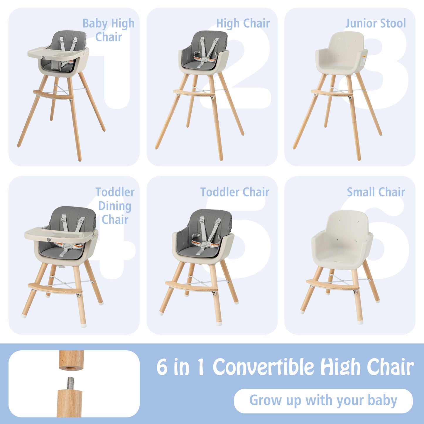 Convertible Wooden High Chair With Cushion, Light Gray High Chairs at Gallery Canada