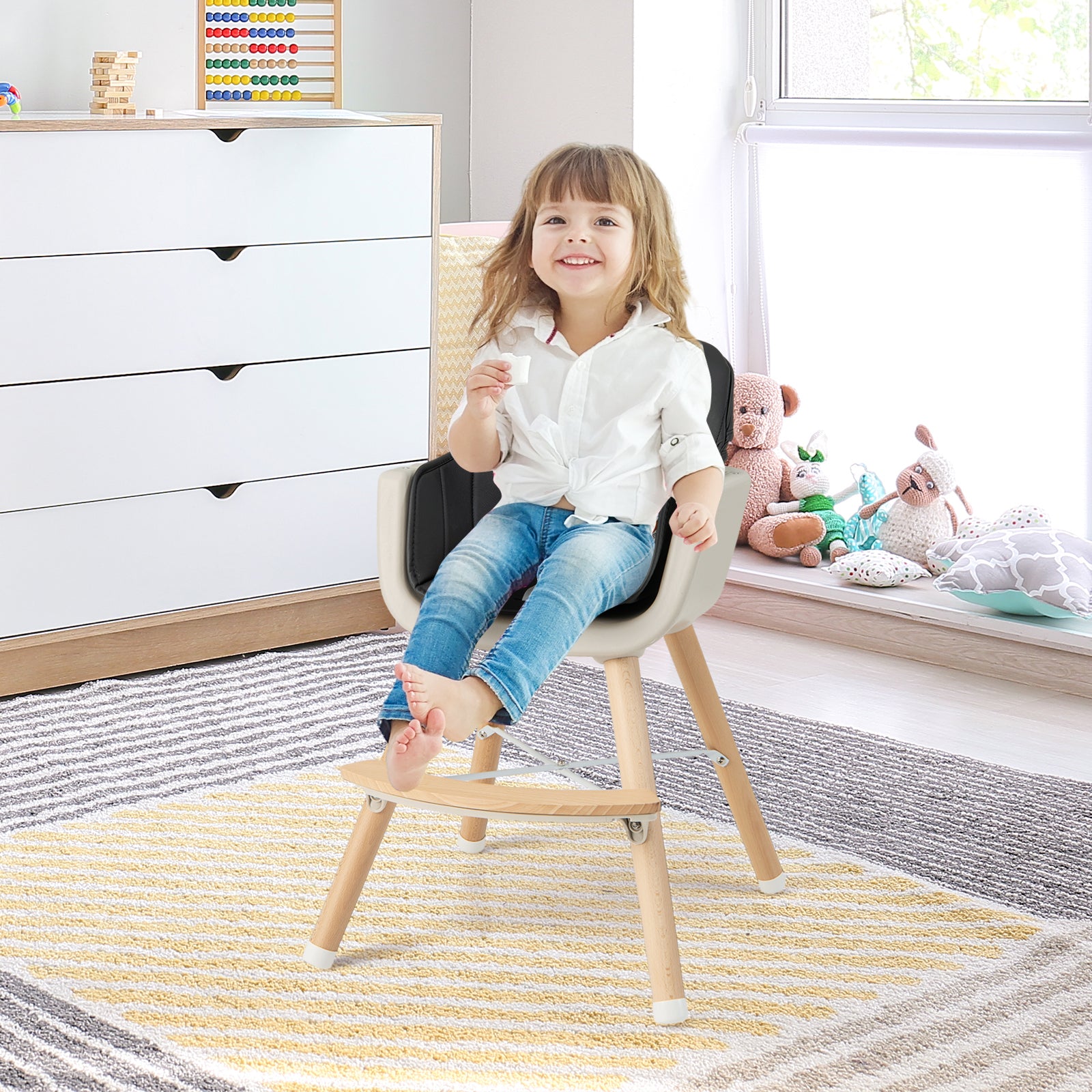 3-In-1 Convertible Wooden High Chair With Cushion, Black High Chairs at Gallery Canada