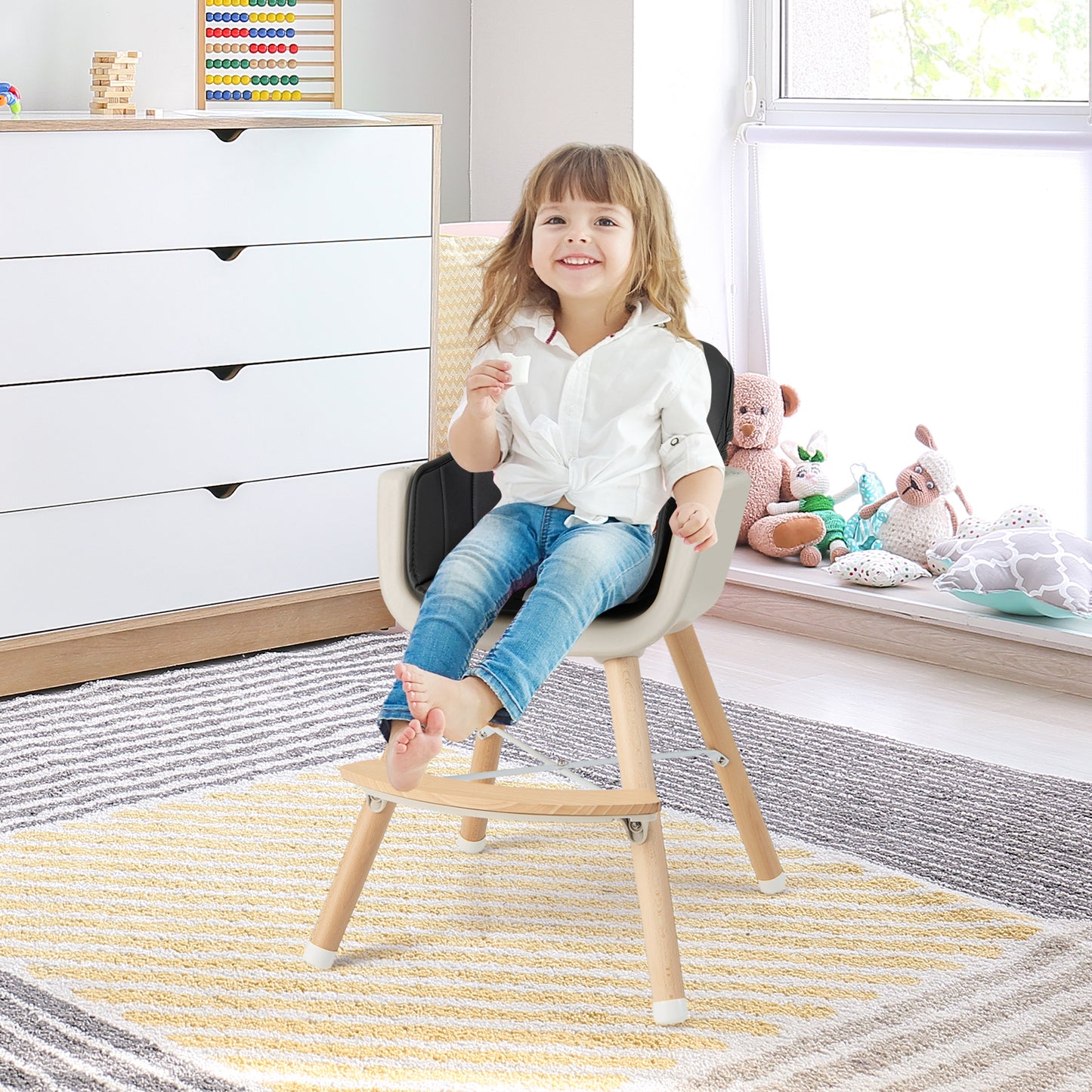 3-In-1 Convertible Wooden High Chair With Cushion, Black High Chairs at Gallery Canada