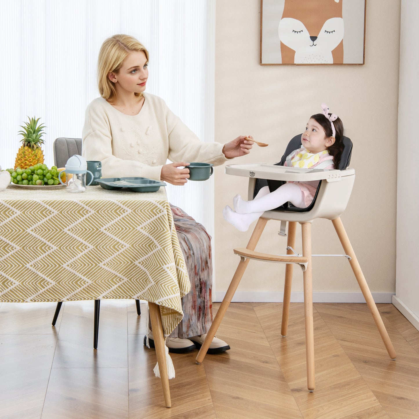 3-In-1 Convertible Wooden High Chair With Cushion, Black High Chairs at Gallery Canada