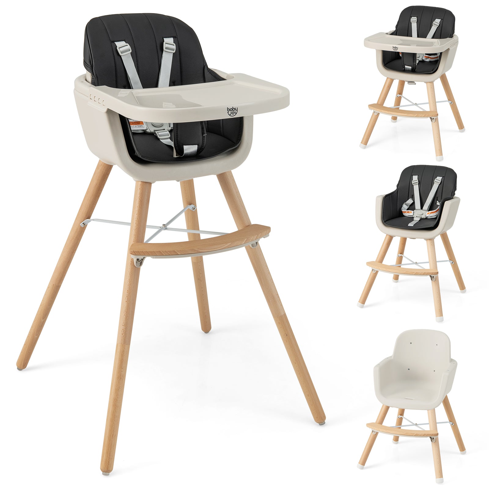 3-In-1 Convertible Wooden High Chair With Cushion, Black High Chairs at Gallery Canada