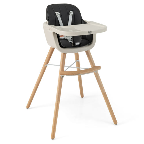 3-In-1 Convertible Wooden High Chair With Cushion, Black