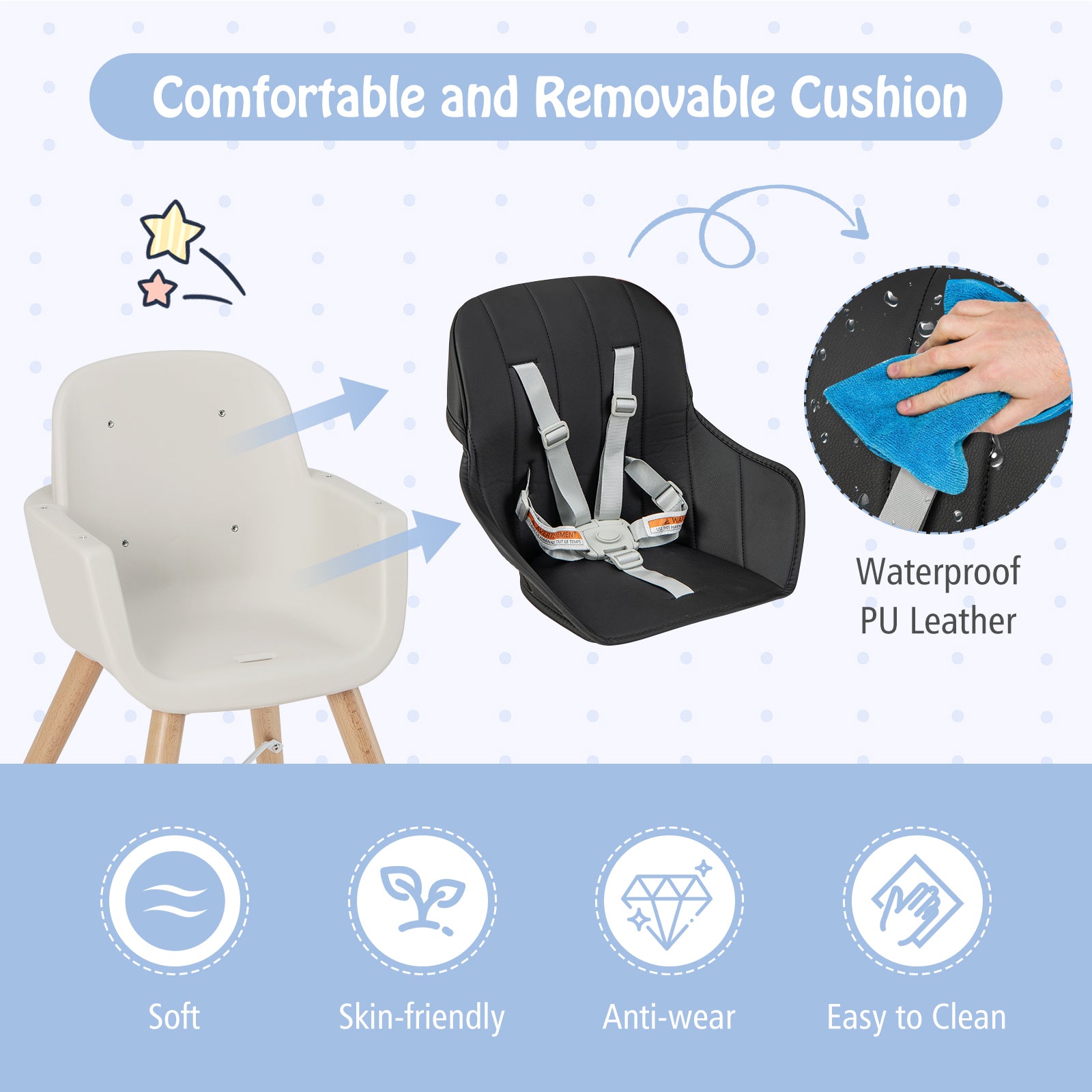 3-In-1 Convertible Wooden High Chair With Cushion, Black High Chairs at Gallery Canada