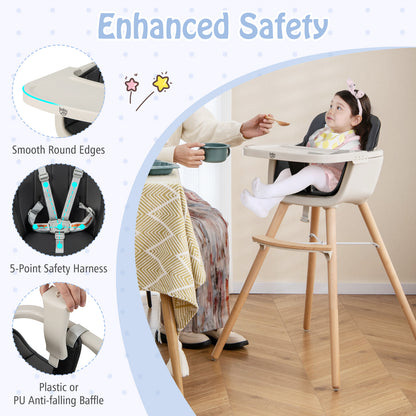 3-In-1 Convertible Wooden High Chair With Cushion, Black High Chairs at Gallery Canada