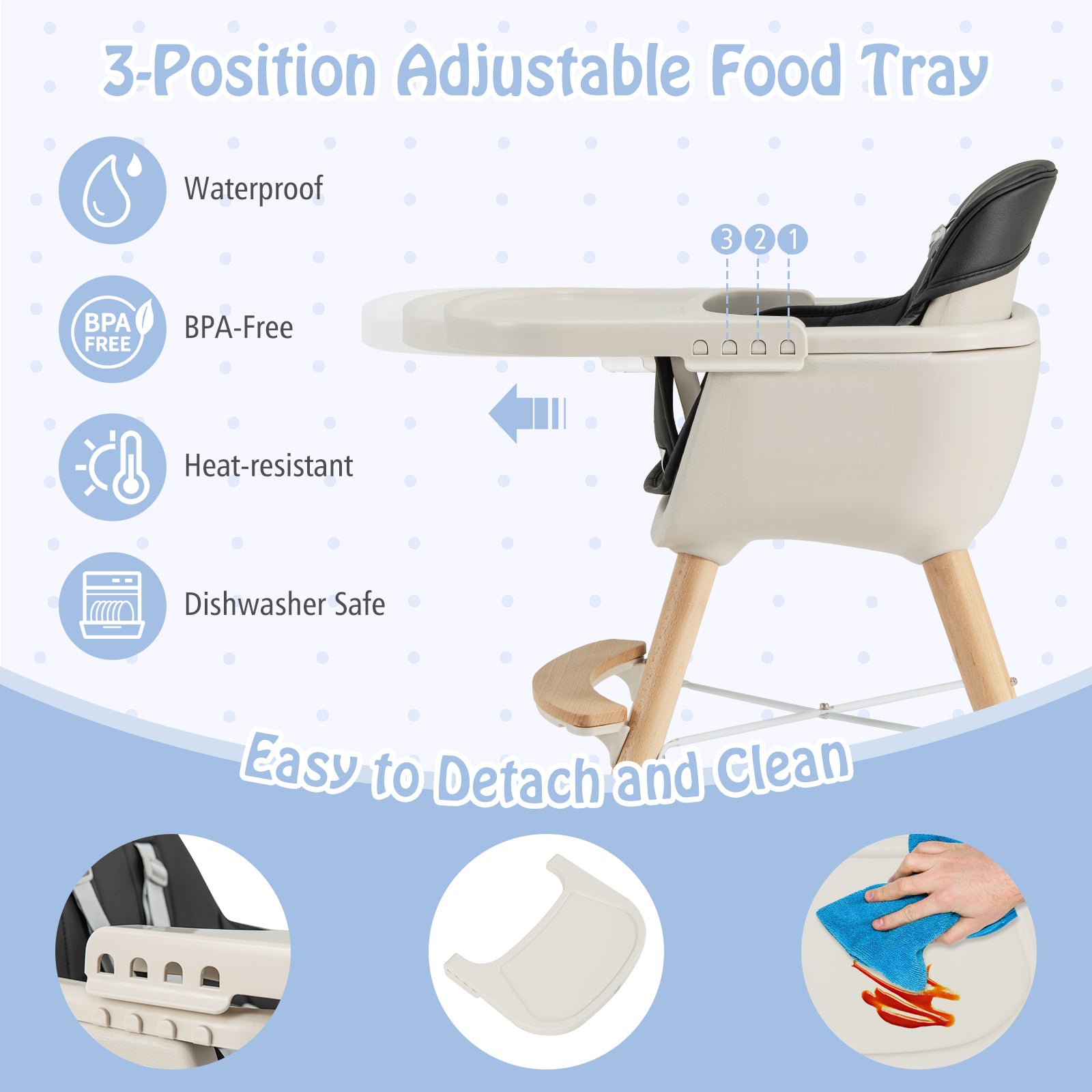 3-In-1 Convertible Wooden High Chair With Cushion, Black High Chairs at Gallery Canada
