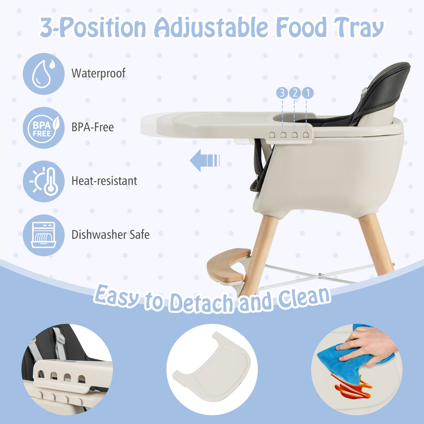 3-In-1 Convertible Wooden High Chair With Cushion, Black High Chairs at Gallery Canada