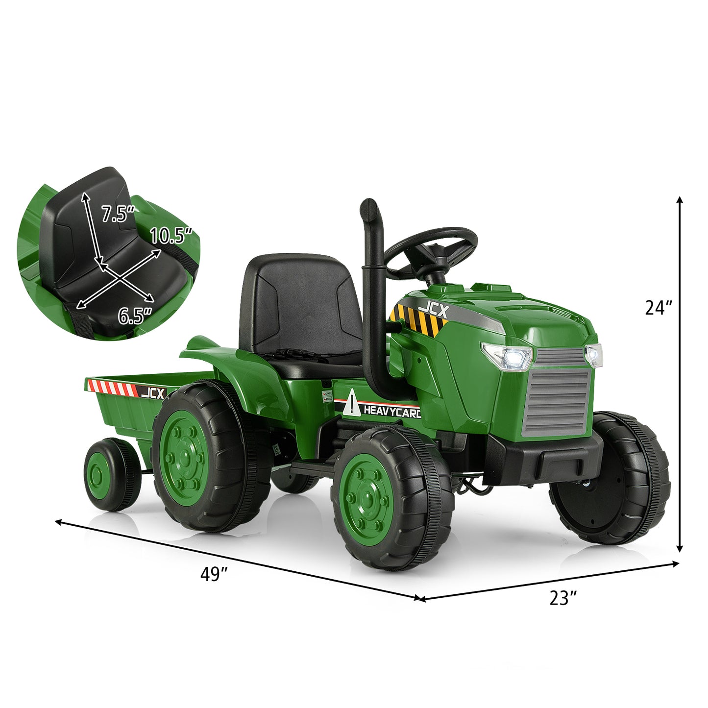 12V Kids Ride On Tractor With Trailer, Remote Control, Dark Green Powered Ride On Toys at Gallery Canada