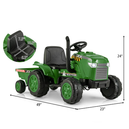 12V Kids Ride On Tractor With Trailer, Remote Control, Dark Green Powered Ride On Toys at Gallery Canada