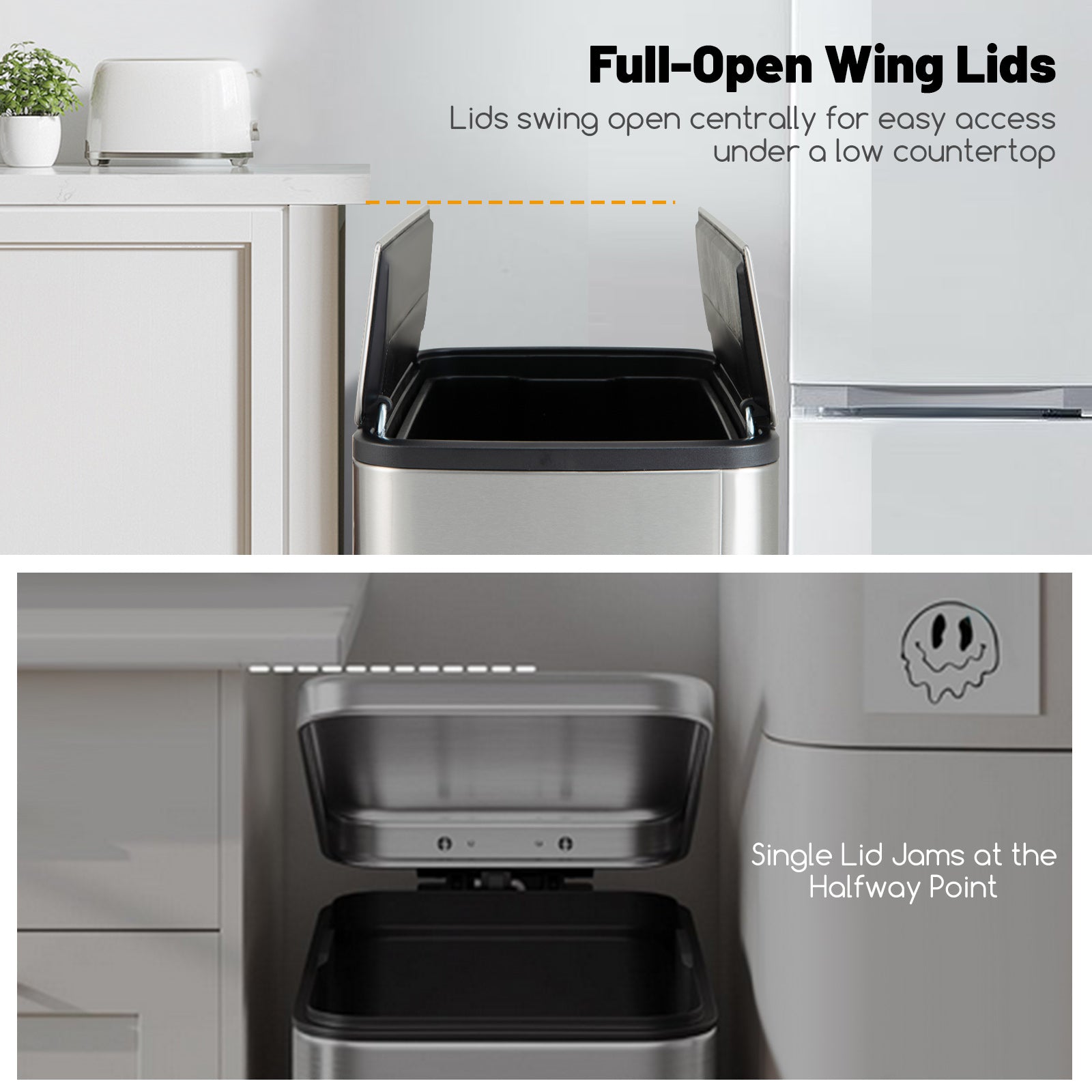 12 Gal Stainless Steel Trash Can, Soft-Closing Wing Lids, Silver Kitchen Utensils at Gallery Canada