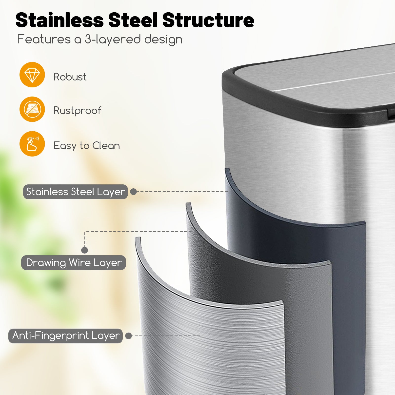 12 Gal Stainless Steel Trash Can, Soft-Closing Wing Lids, Silver Kitchen Utensils at Gallery Canada