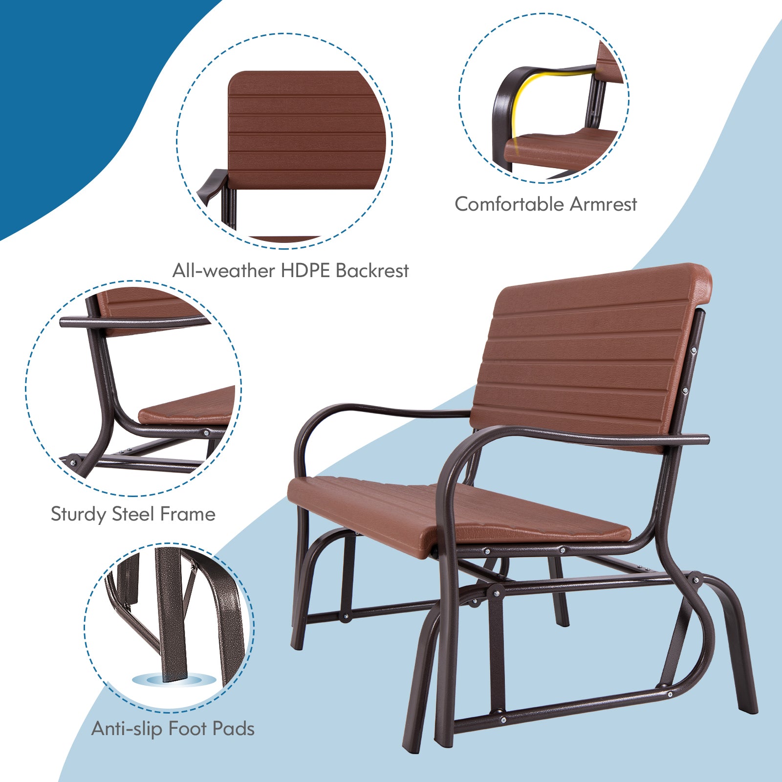 2-Seat Porch Glider, HDPE Back Seat, Steel Frame, Brown Patio Rocking Chairs & Gliders at Gallery Canada