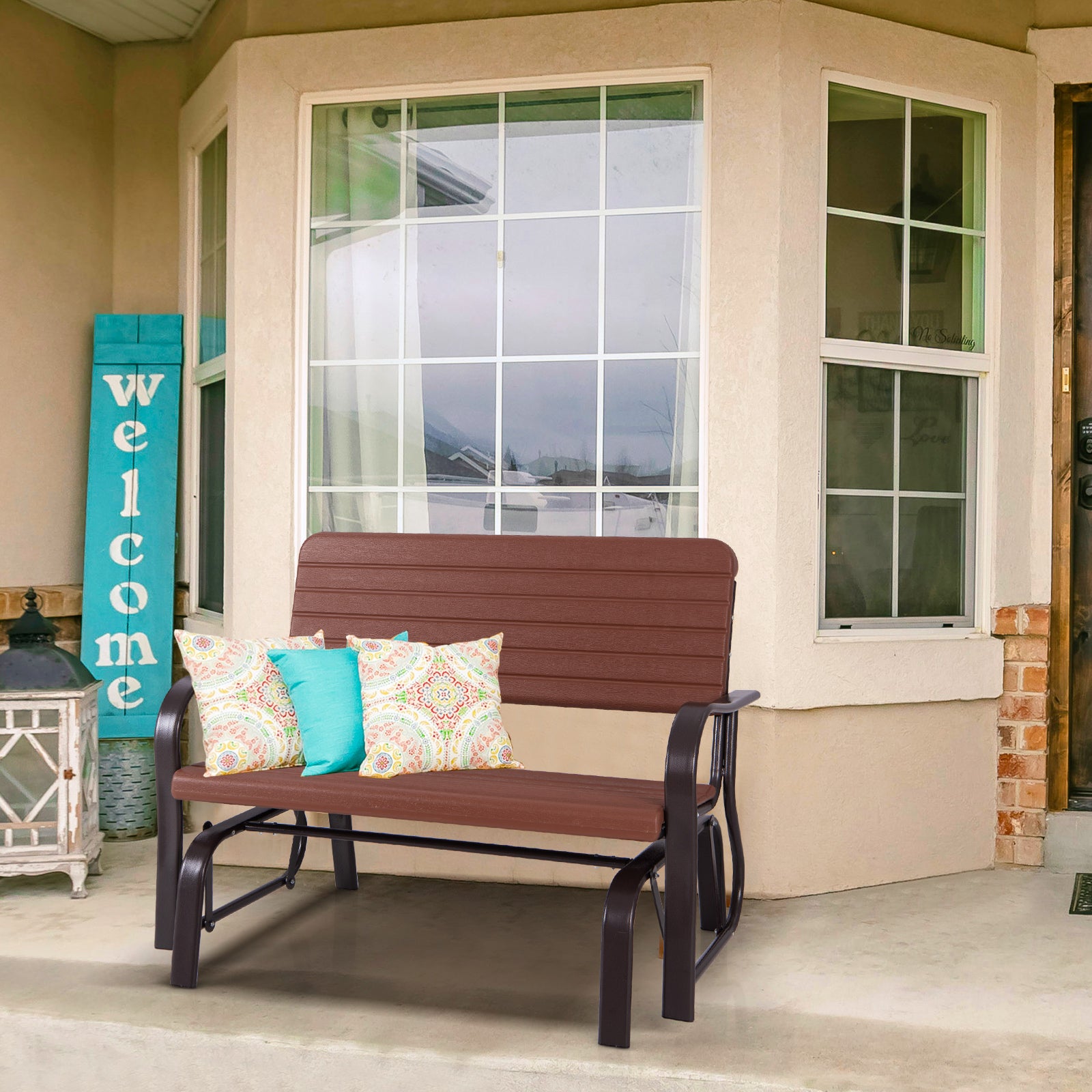 2-Seat Porch Glider, HDPE Back Seat, Steel Frame, Brown Patio Rocking Chairs & Gliders at Gallery Canada