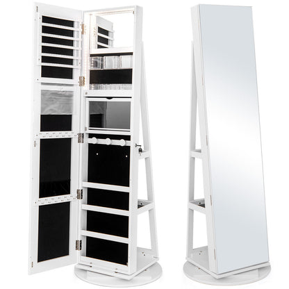 360° Rotating Mirrored Jewelry Cabinet, 3 Color LED Modes, Lockable, White Jewelry Armoires at Gallery Canada