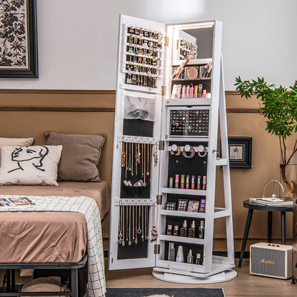 360° Rotating Mirrored Jewelry Cabinet, 3 Color LED Modes, Lockable, White Jewelry Armoires at Gallery Canada