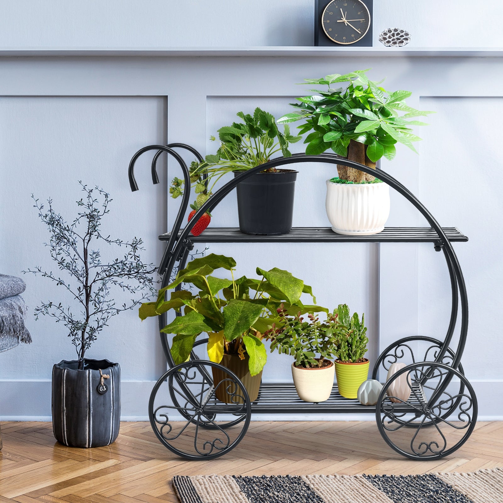 Heavy Duty Metal Flower Cart Plant Stand, Black Plant Stands at Gallery Canada