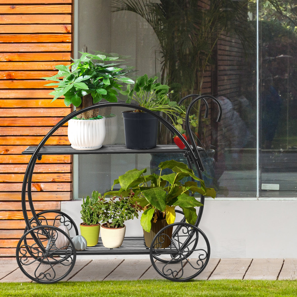 Heavy Duty Metal Flower Cart Plant Stand, Black Plant Stands at Gallery Canada