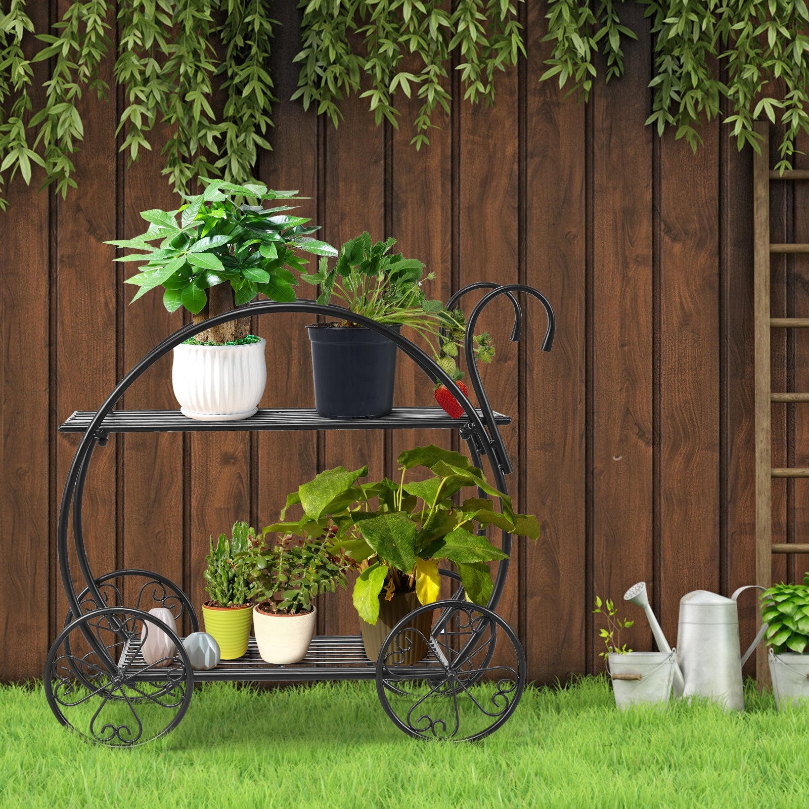 Heavy Duty Metal Flower Cart Plant Stand, Black Plant Stands at Gallery Canada