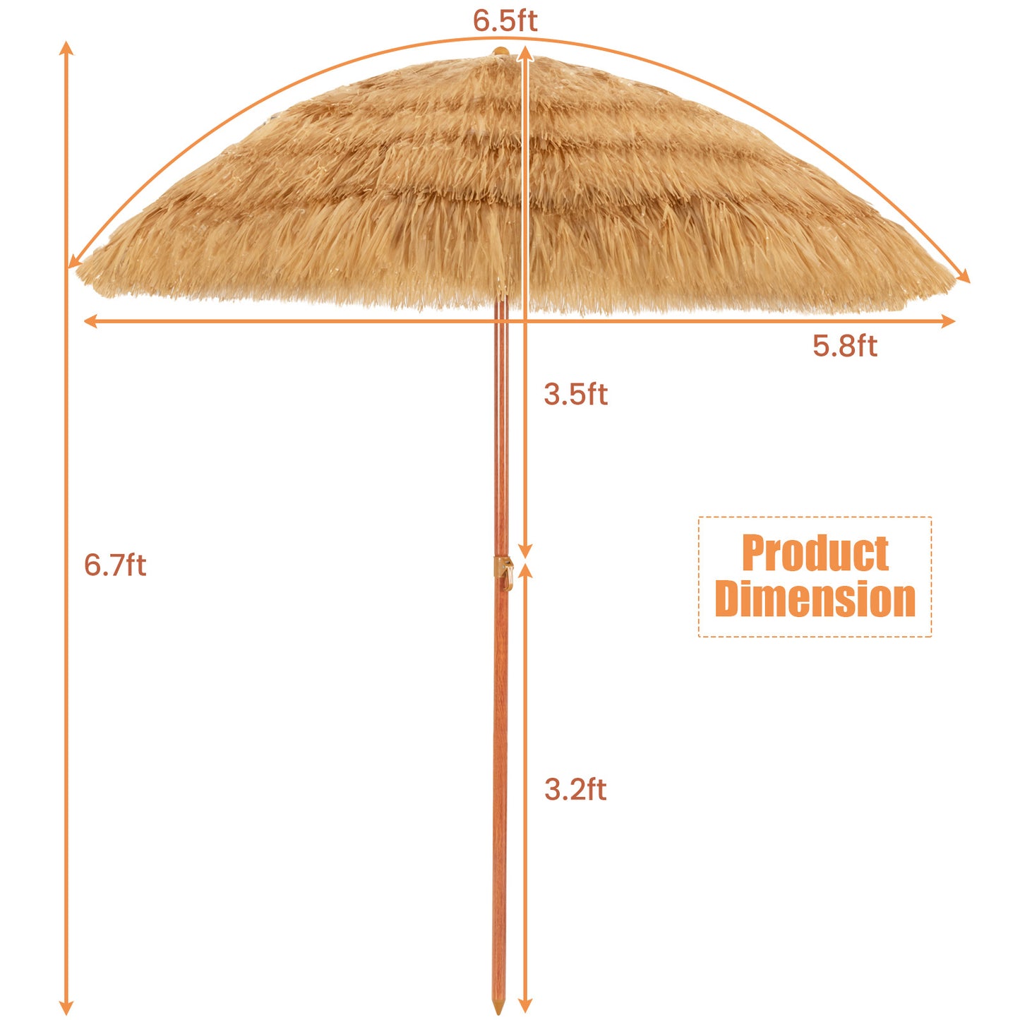 6.5 Feet Portable Thatched Tiki Beach Umbrella, Adjustable Tilt, Natural Outdoor Umbrellas at Gallery Canada