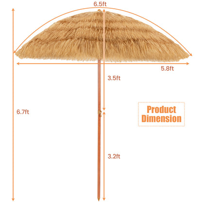 6.5 Feet Portable Thatched Tiki Beach Umbrella, Adjustable Tilt, Natural Outdoor Umbrellas at Gallery Canada