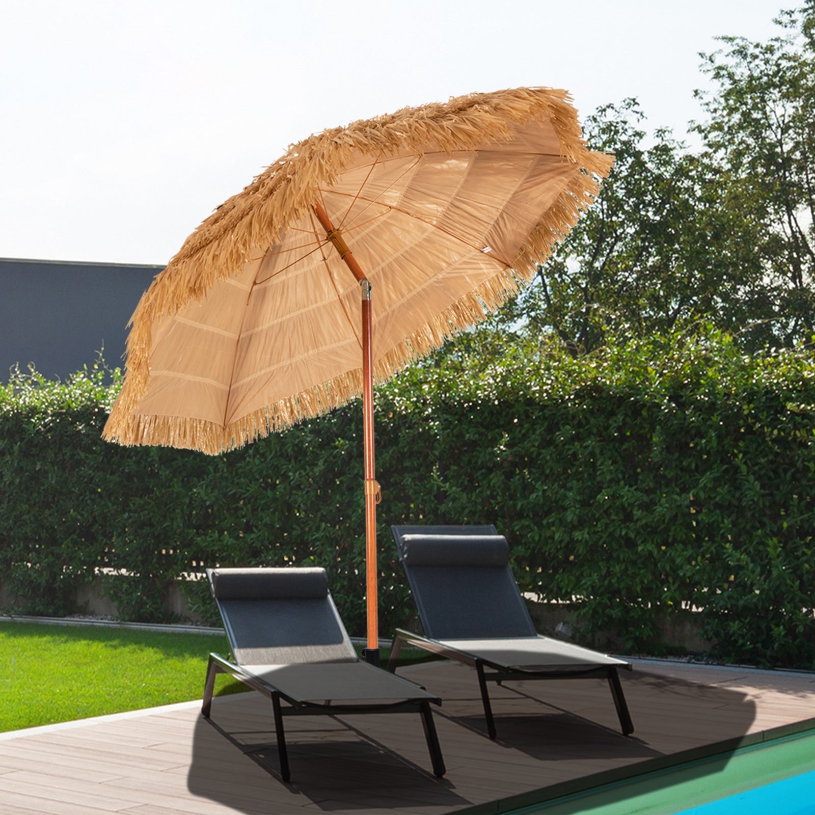 6.5 Feet Portable Thatched Tiki Beach Umbrella, Adjustable Tilt, Natural Outdoor Umbrellas at Gallery Canada